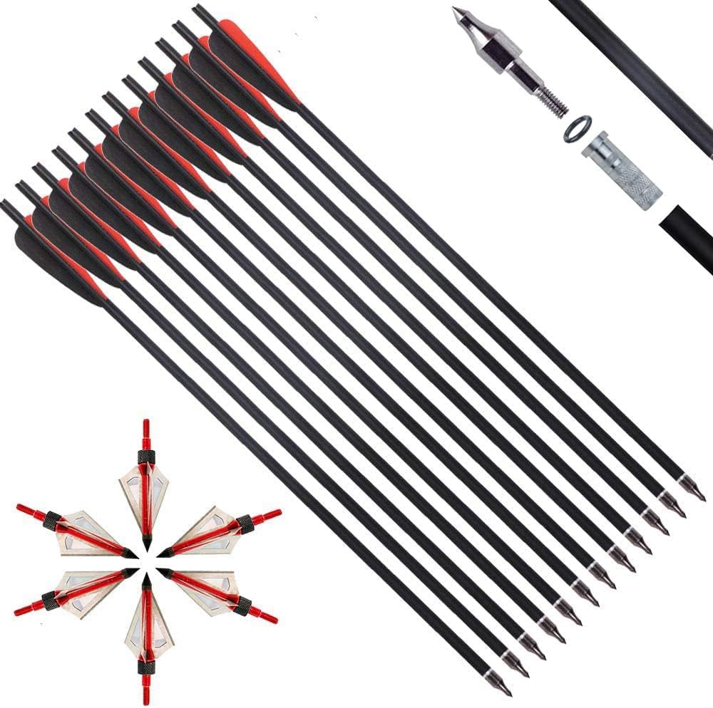 20 Inch Carbon Crossbow Bolts and Broadheads Set for Hunting