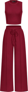Women's Summer 2 Piece Loungewear Set Cropped Tank & Wide Leg Pants