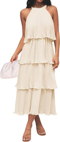 Sleeveless Halter Neck Tiered Chiffon Midi Dress - Flowy Summer Look