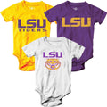 3 Pack Cotton Baby College Team Rompers - Officially Licensed Set