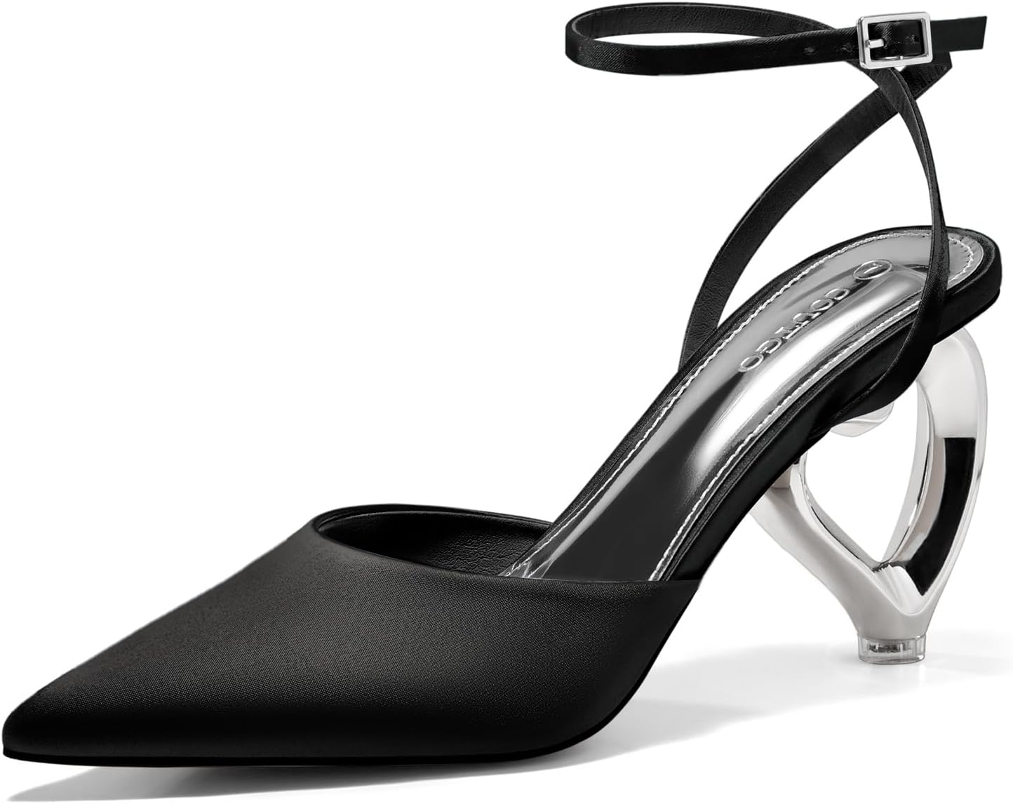 Coutgo Womens Kitten Heels Closed Pointed Toe Heart Heel Pumps