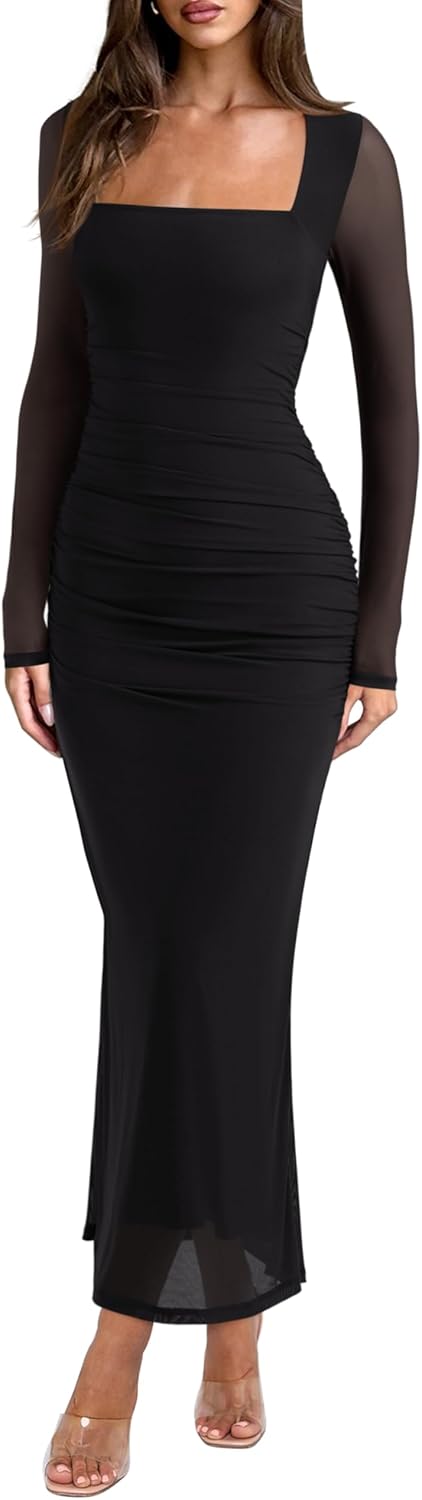 REORIA Long Sleeve Wedding Guest Maxi Dresses for Women