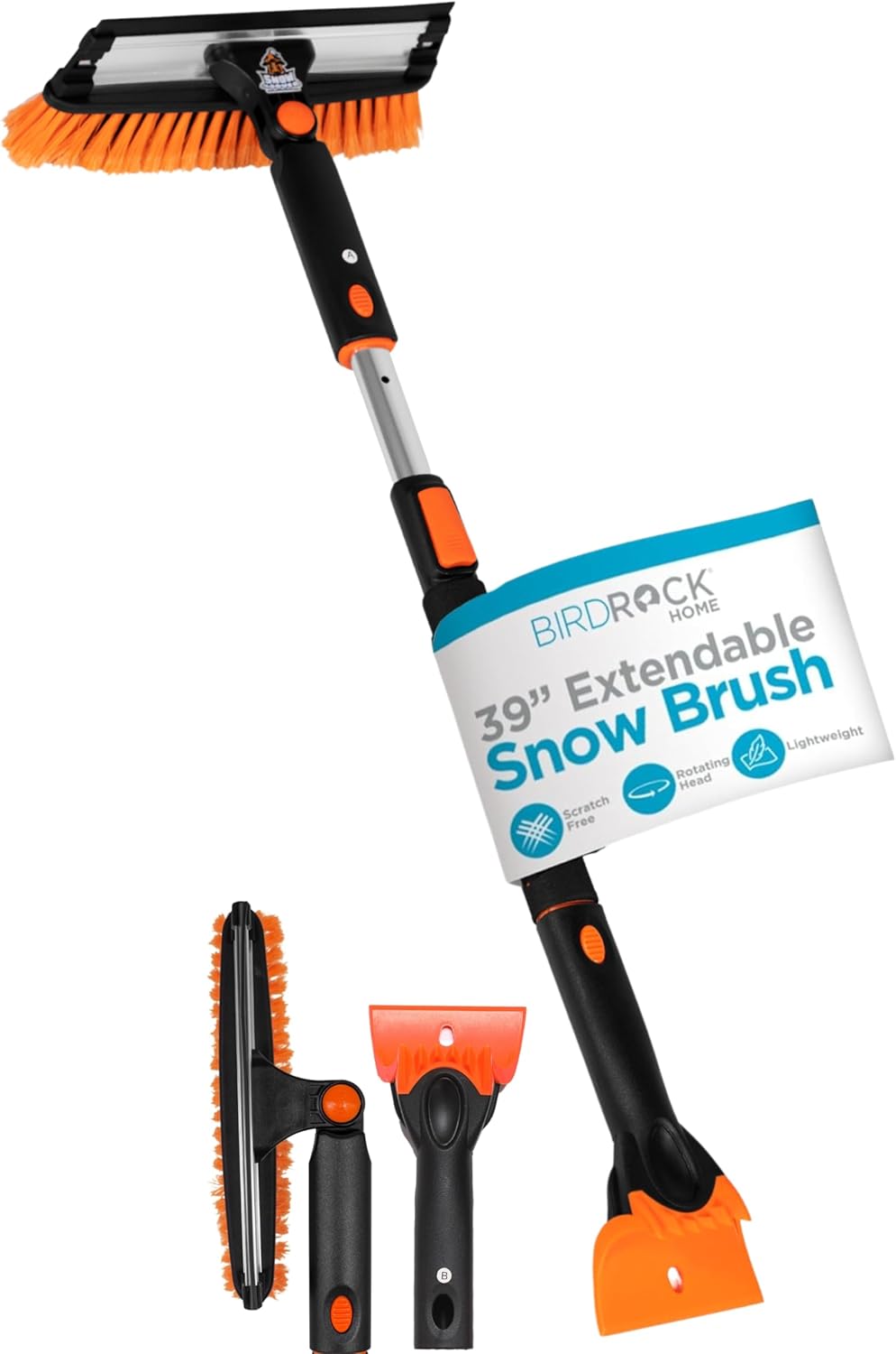 39 Inch Extendable Snow Brush with Squeegee & Ice Scraper