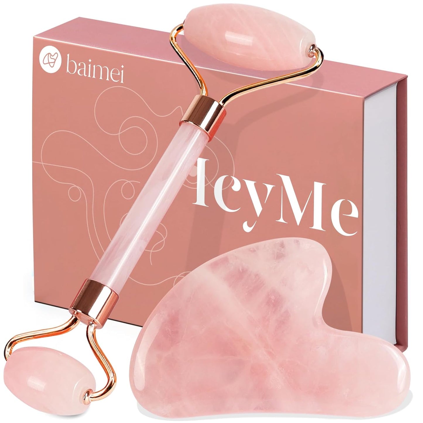 Rose Quartz Face Roller Set - Skin Rejuvenating Tool