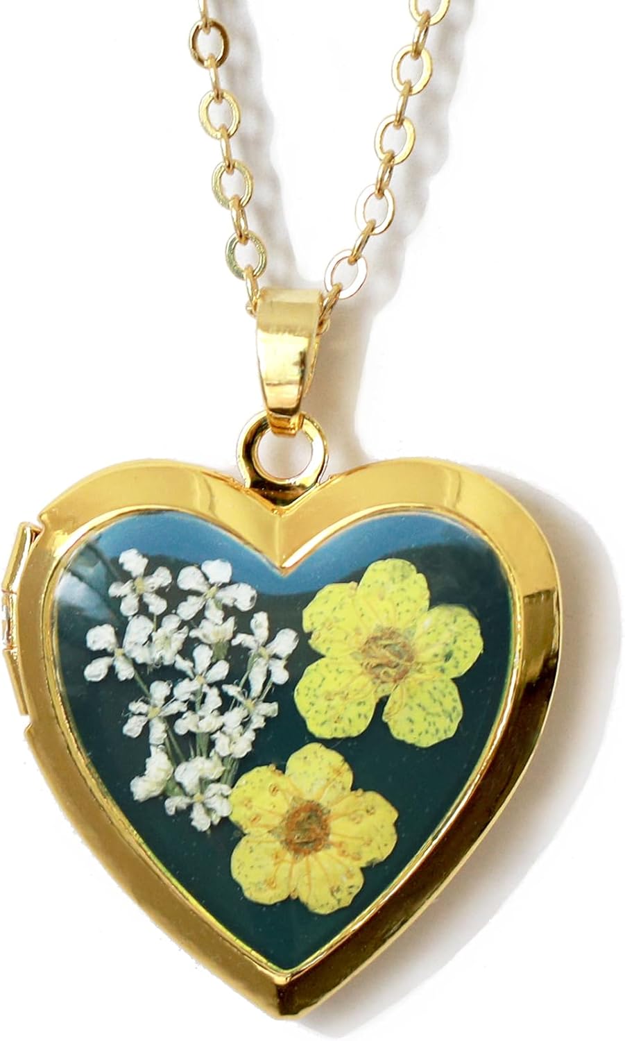 Handmade Heart Shaped Dried Pressed Forget Me Not Locket Necklace