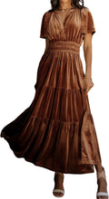 Women's Velvet Tiered Ruffle Maxi Dress - Fall Winter Elegant Fit