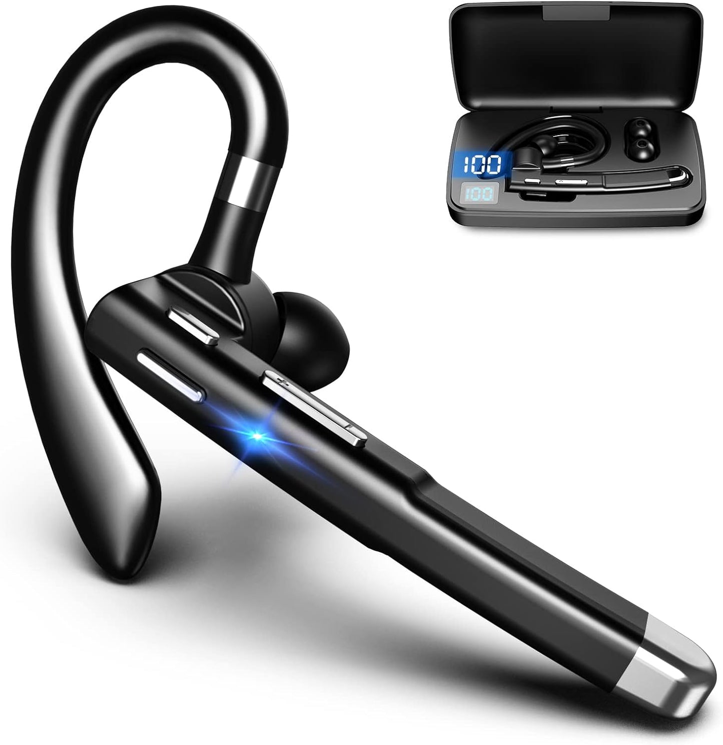 500Hrs Standby Bluetooth Headset: Rotatable Mic, Hands-Free - Hsility