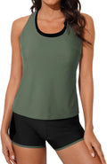 Womens Athletic 3 Piece Tankini Swim Set - Supportive Sporty Coverage