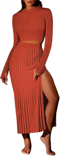 Pink Queen Women's 2 Piece Sweater Set - Ribbed Bodycon Midi