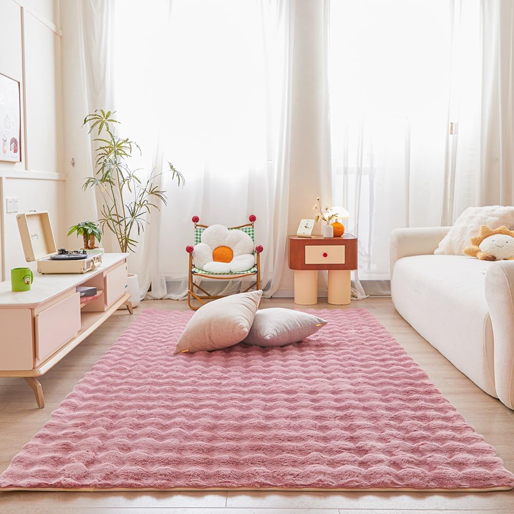 Pink Rabbit Plush Area Rug for Bedroom Living Room Sofa