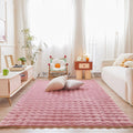 Pink Rabbit Plush Area Rug 5ft x 8ft - Fluffy Faux Fur for Kids Room