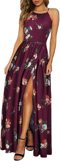 Women's Summer Maxi Dress Halter Floral Sundress - Flowy Vacation