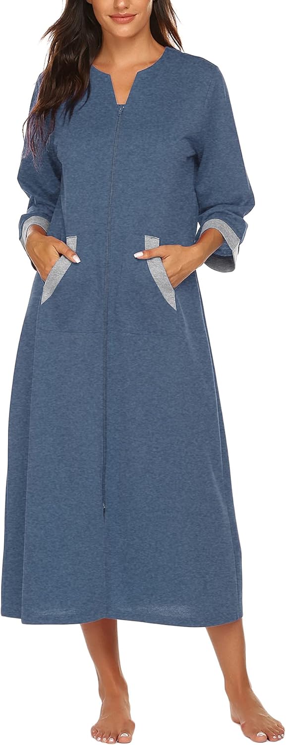 Ekouaer Women Zipper Robe with Pockets for Cozy Comfort