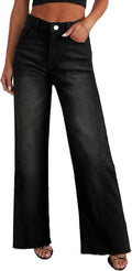 Wide Leg Jeans for Women High Waist Raw Hem - Cozy Fit