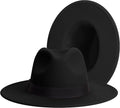 Classic Wide Brim Fedora for Women Men Two Tone - Adjustable Felt Hat