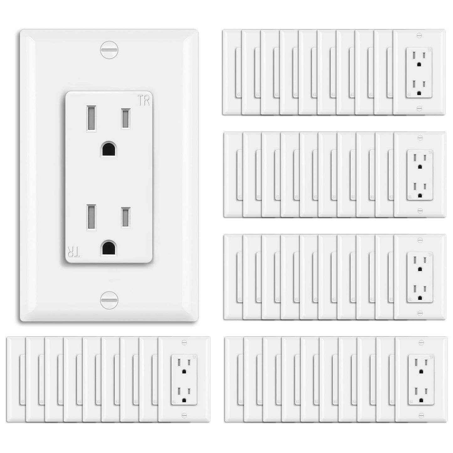 BESTTEN 50 Pack 15 Amp Decorator Receptacle Outlet for Safety