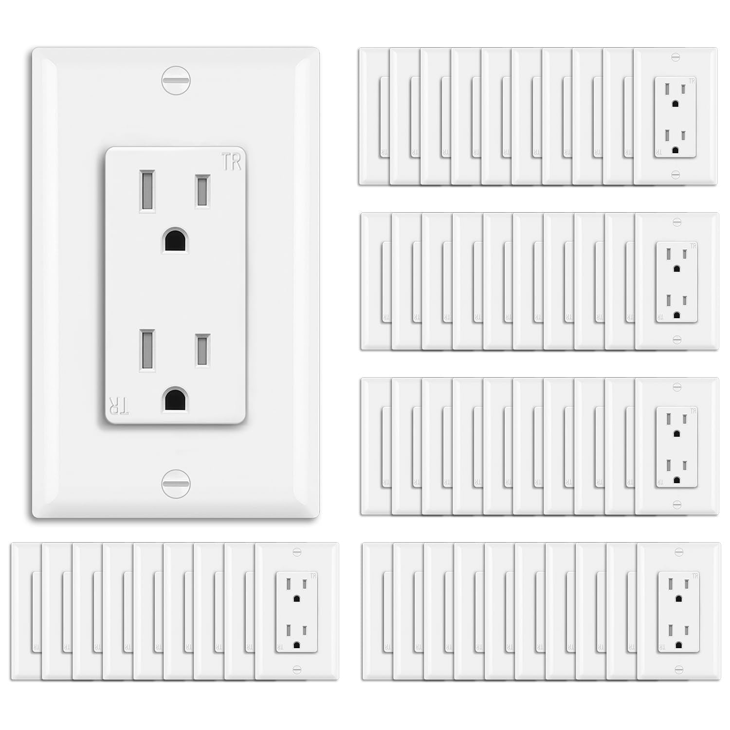 BESTTEN 50 Pack 15 Amp Decorator Receptacle Outlet for Safety