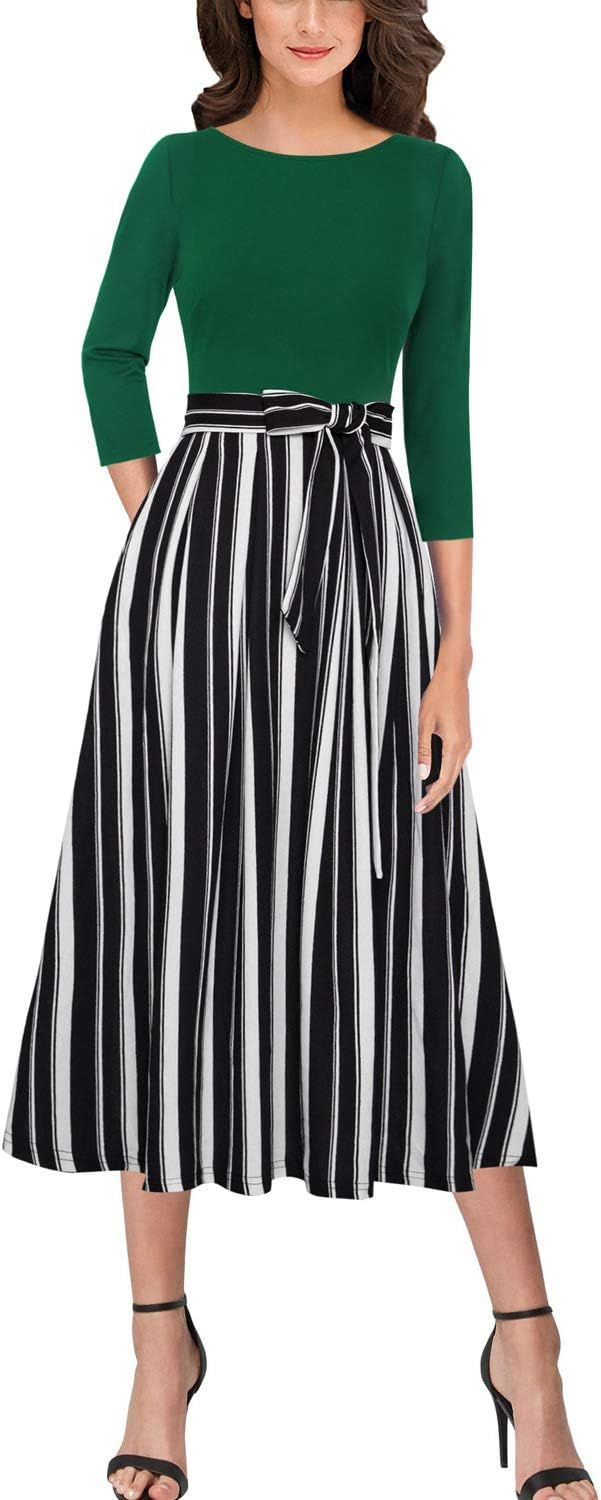 Elegant Pockets Belted A-Line Midi Dress for Women