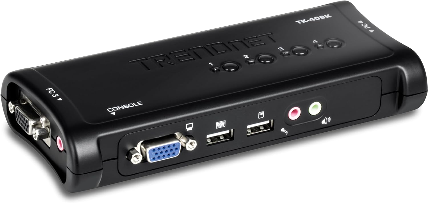 TRENDnet 4-Port USB KVM Switch Kit with Audio for 4 Computers