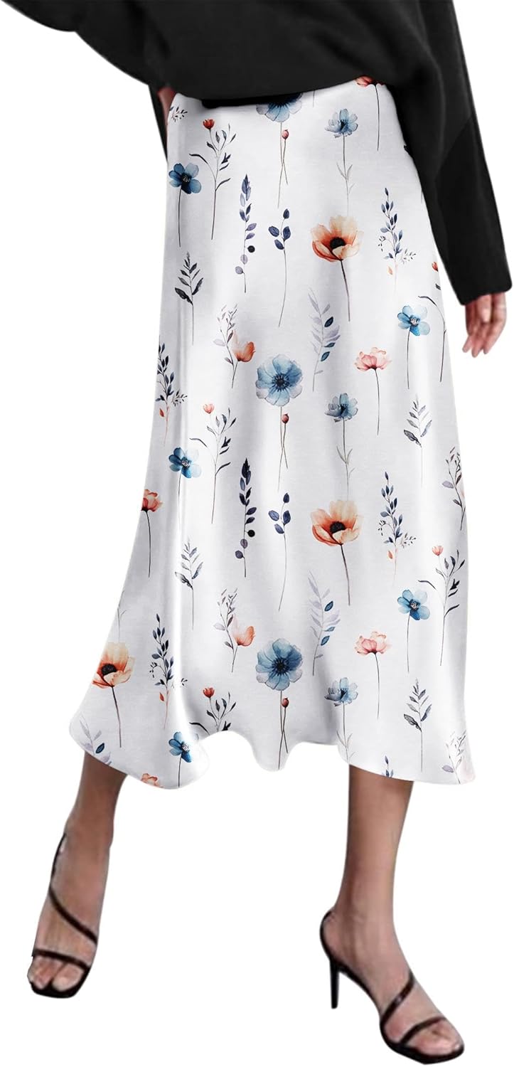 Elegant High Waist Satin Midi Skirt for Women by Zeagoo
