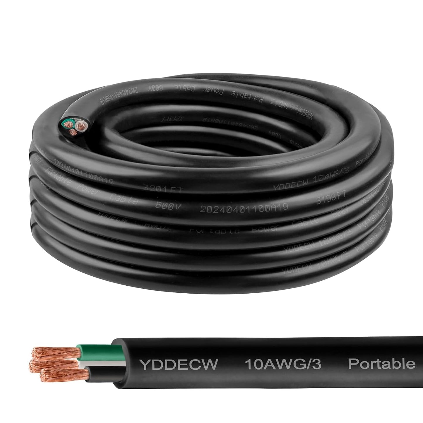 20ft 10/3 10 AWG Portable Power Cable for Tough Conditions