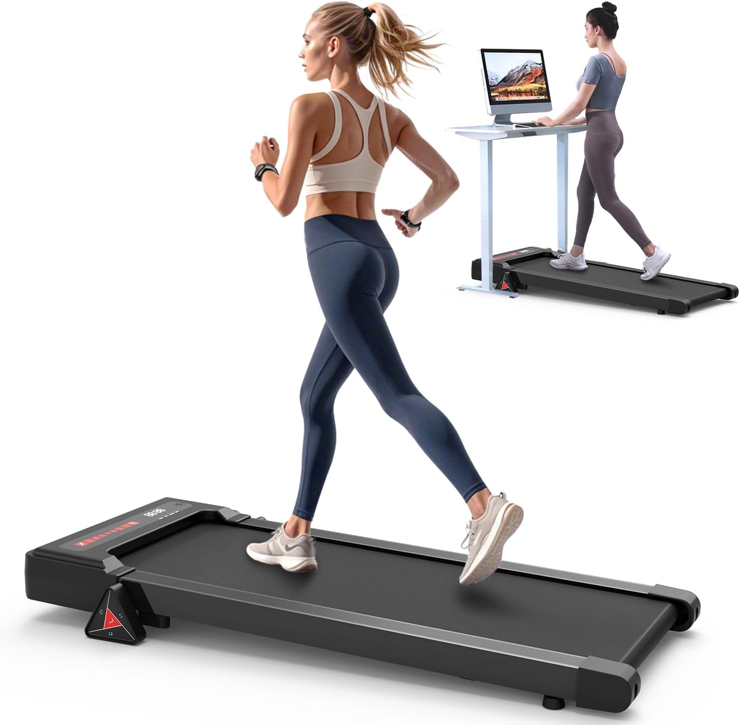 Compact Under Desk Treadmill - Remote Control, Low Noise, 265lbs Cap