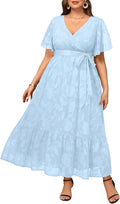 Plus Size Wrap V Neck Maxi Dress for Wedding Guests - Summer 2025