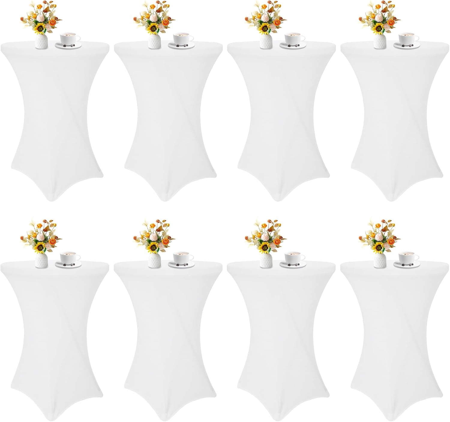 8 Pack Cocktail Table Covers for Parties and Events - White