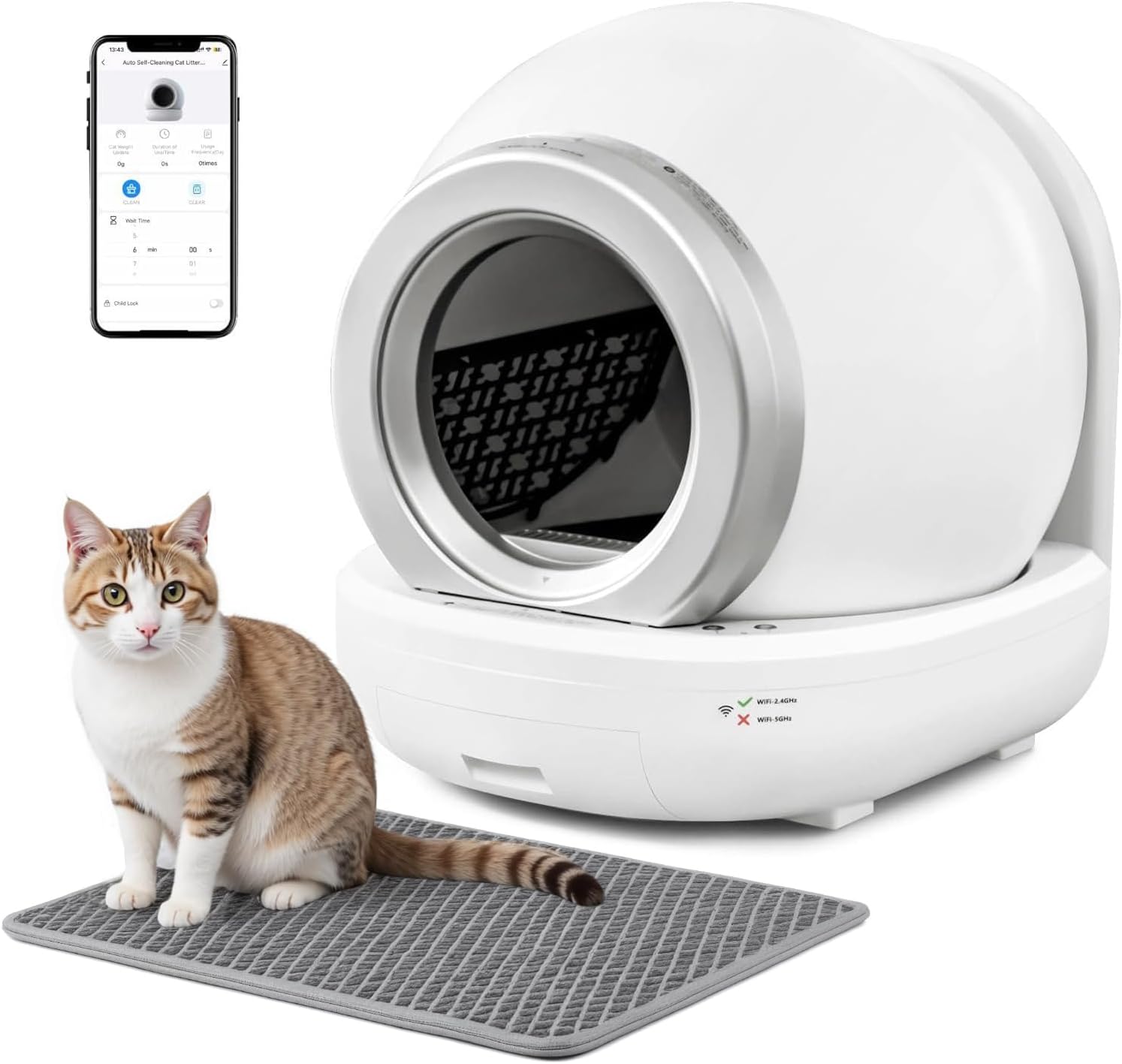 Self Cleaning Litter Box with App Control for Multiple Cats