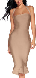 houstil V Neck Halter Fishtail Bandage Bodycon Dress (Style VM9R)