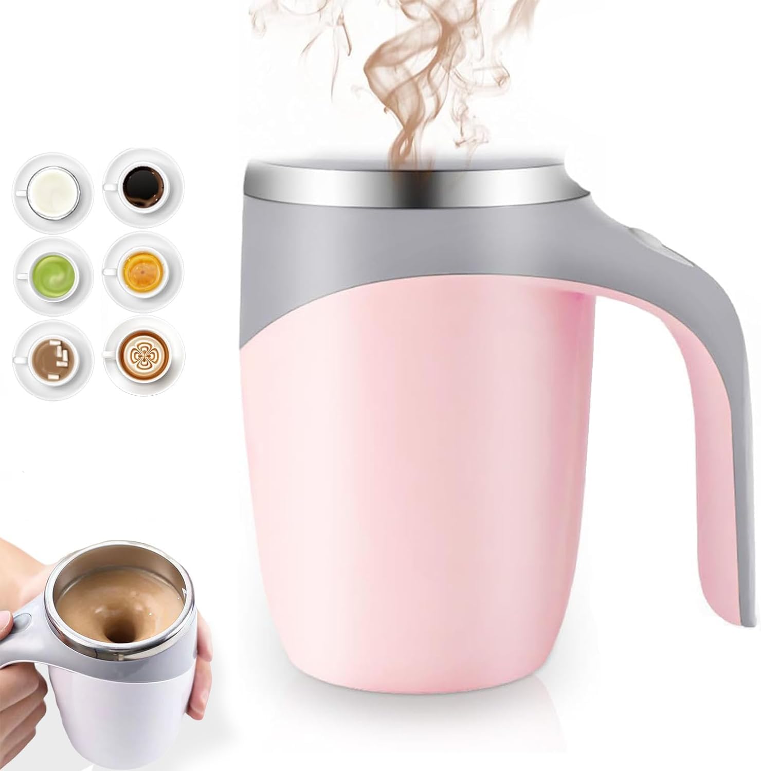 Rechargeable Self-Stirring Coffee Mug in Pink