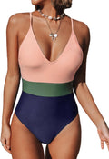 One Piece Swimsuit for Women Deep V Neck Crisscross Back - Color Block
