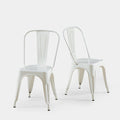 White Metal Dining Chairs Set of 2 - Stackable Industrial Tolix Style
