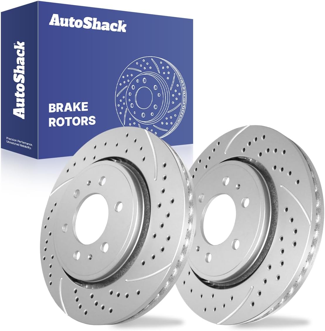 AutoShack Front Drilled & Slotted Brake Rotors for Ford Vehicles