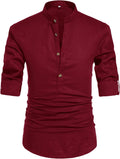 NITAGUT Men Henley Neck Long Sleeve Linen Shirts for Casual Wear