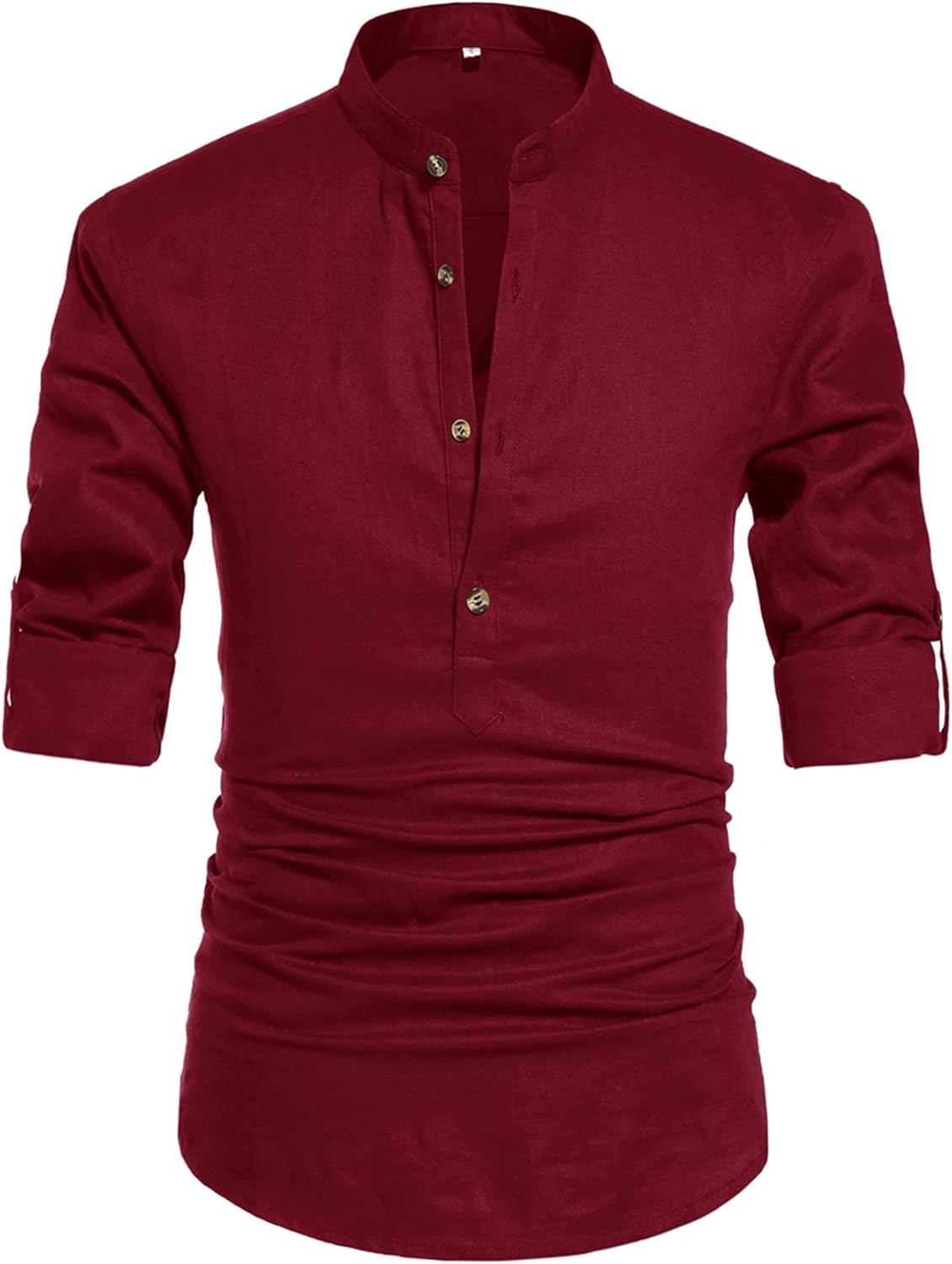 NITAGUT Men Henley Neck Long Sleeve Linen Shirts for Casual Wear