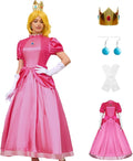 Princess Dress for Women Pink Cosplay Gown with Crown & Gloves