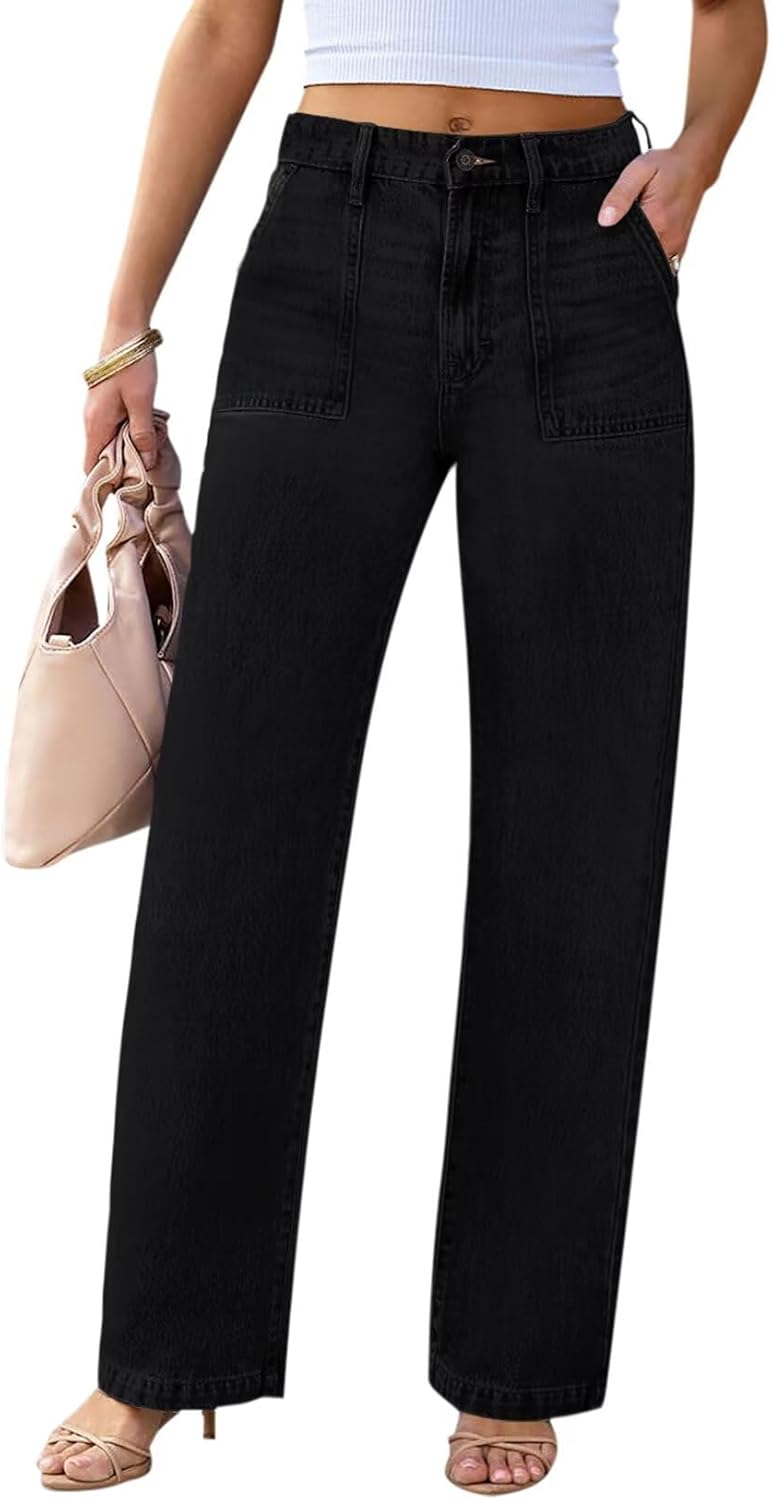 Womens Wide Leg Jeans High Waisted Carpenter Cargo Casual Style