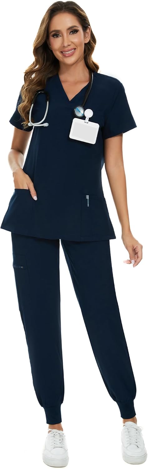 COZYFIT Scrubs for Women - Stylish V-Neck Top & Jogger Pants