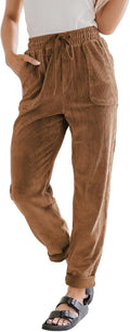 Corduroy Pants for Women Casual Drawstring High Waist - Cozy Straight