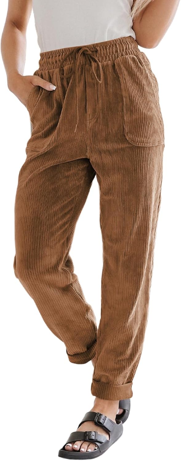 EVALESS Corduroy Pants for Women - Comfy High Waist Trousers