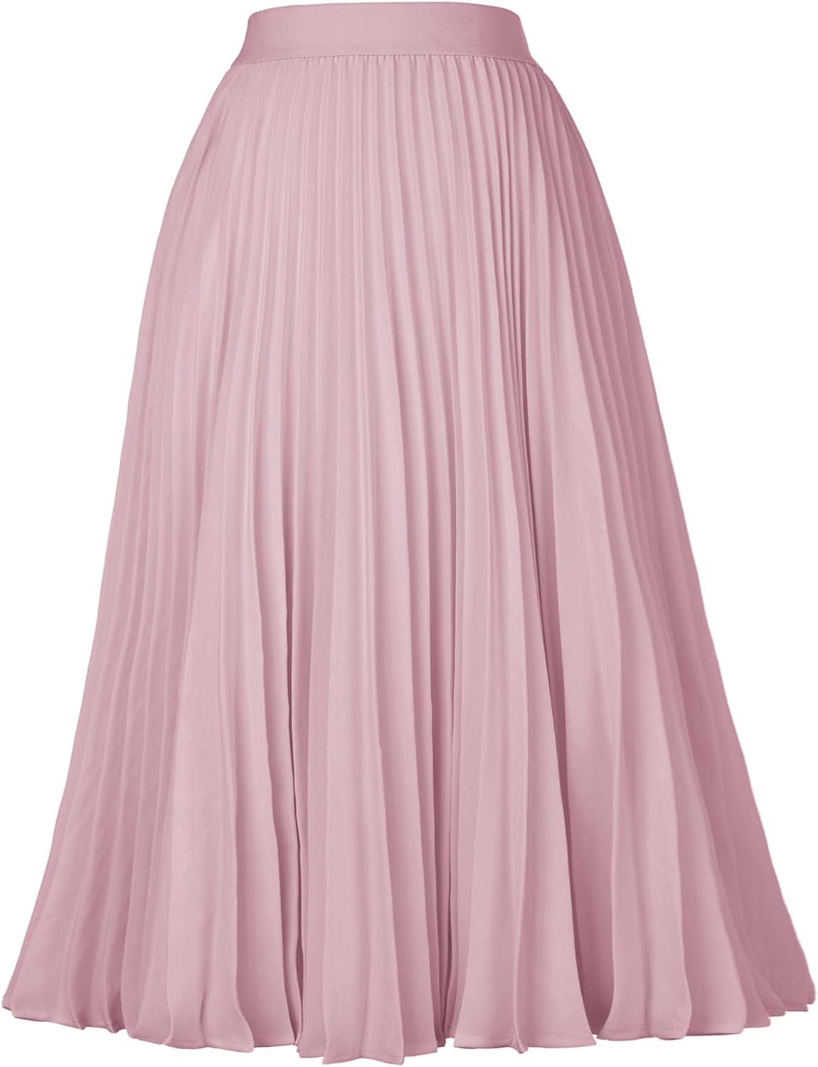 High Elastic Waist Pleated Chiffon Midi Swing Skirt for Women