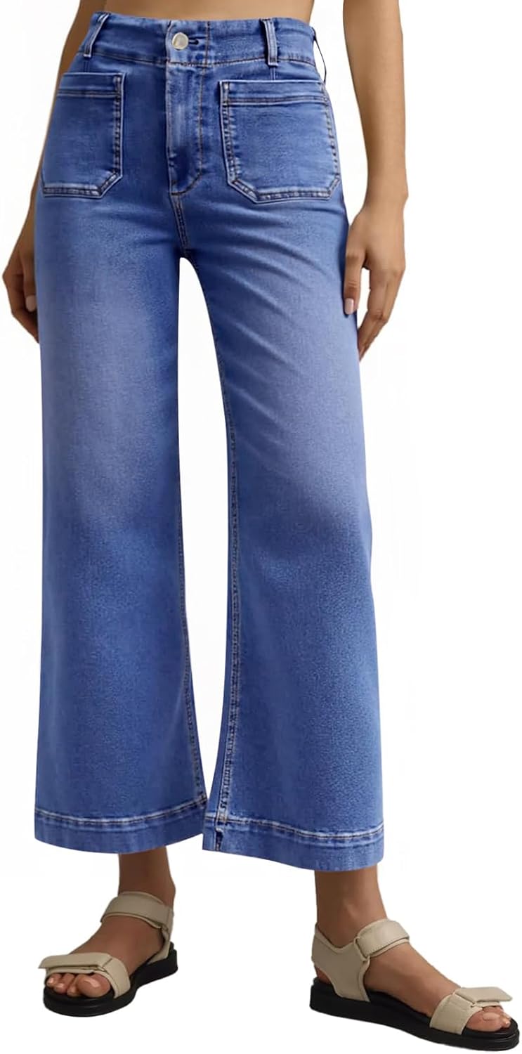 Trendy High Waisted Flare Wide Leg Jeans for Women