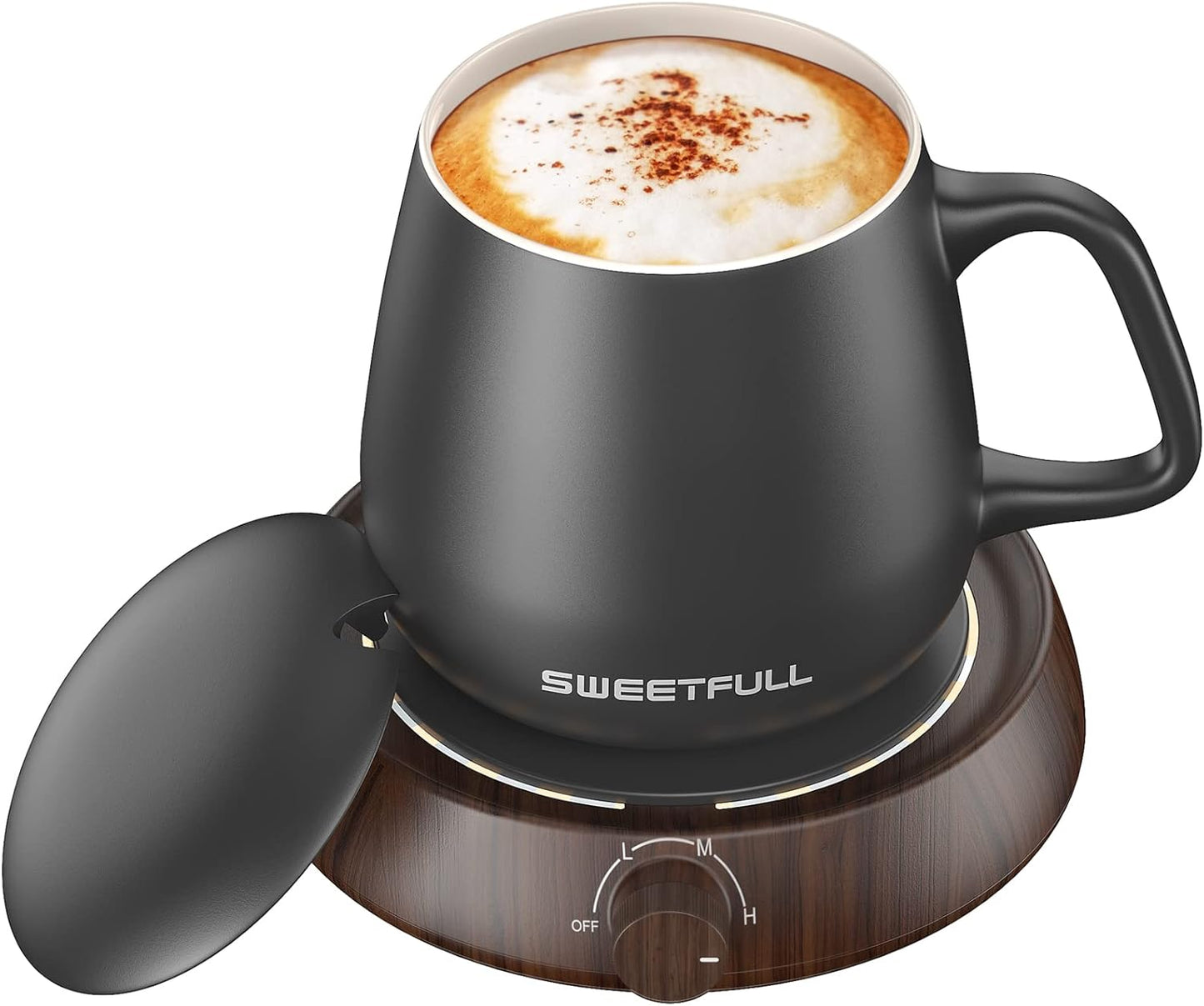 SWEETFULL Mug Warmer Auto Shut Off (Wood Grain)
