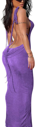 Backless Cowl Neck Maxi Dress for Women - Sleek Going Out Slip