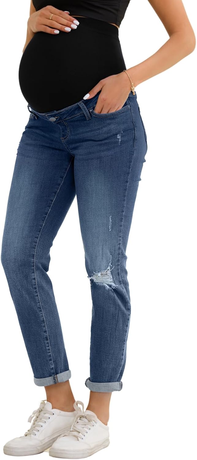Maternity Boyfriend Jeans for Women - Stylish Stretch Denim