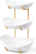 3 Tier Fruit Basket for Counter - Ceramic Fruit Bowl with Gold Rack