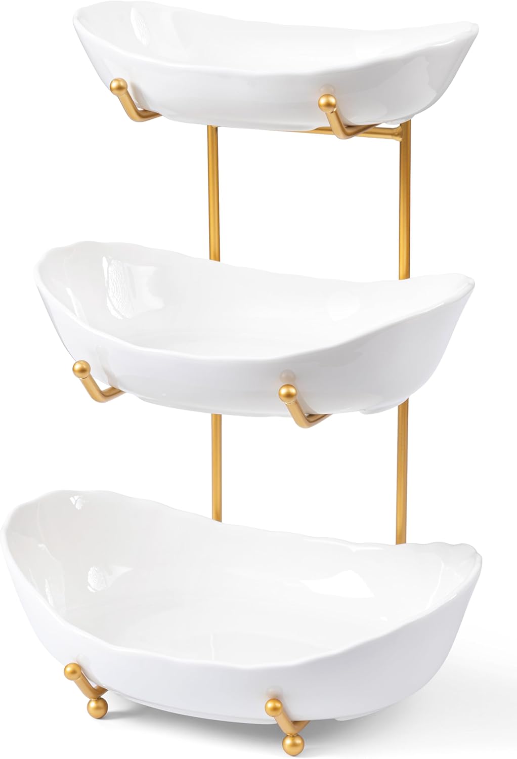 HBlife 3 Tier Fruit Basket for Counter - Elegant Ceramic Bowl