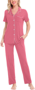 SWOMOG Women Pajama Sets Two-Piece Short Sleeve Top and Long Pants not
