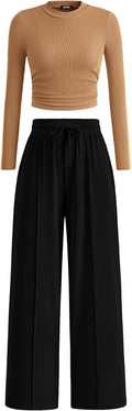 2 Piece Ribbed Lounge Set for Women Fall 2025 - Crop Top & Wide Leg